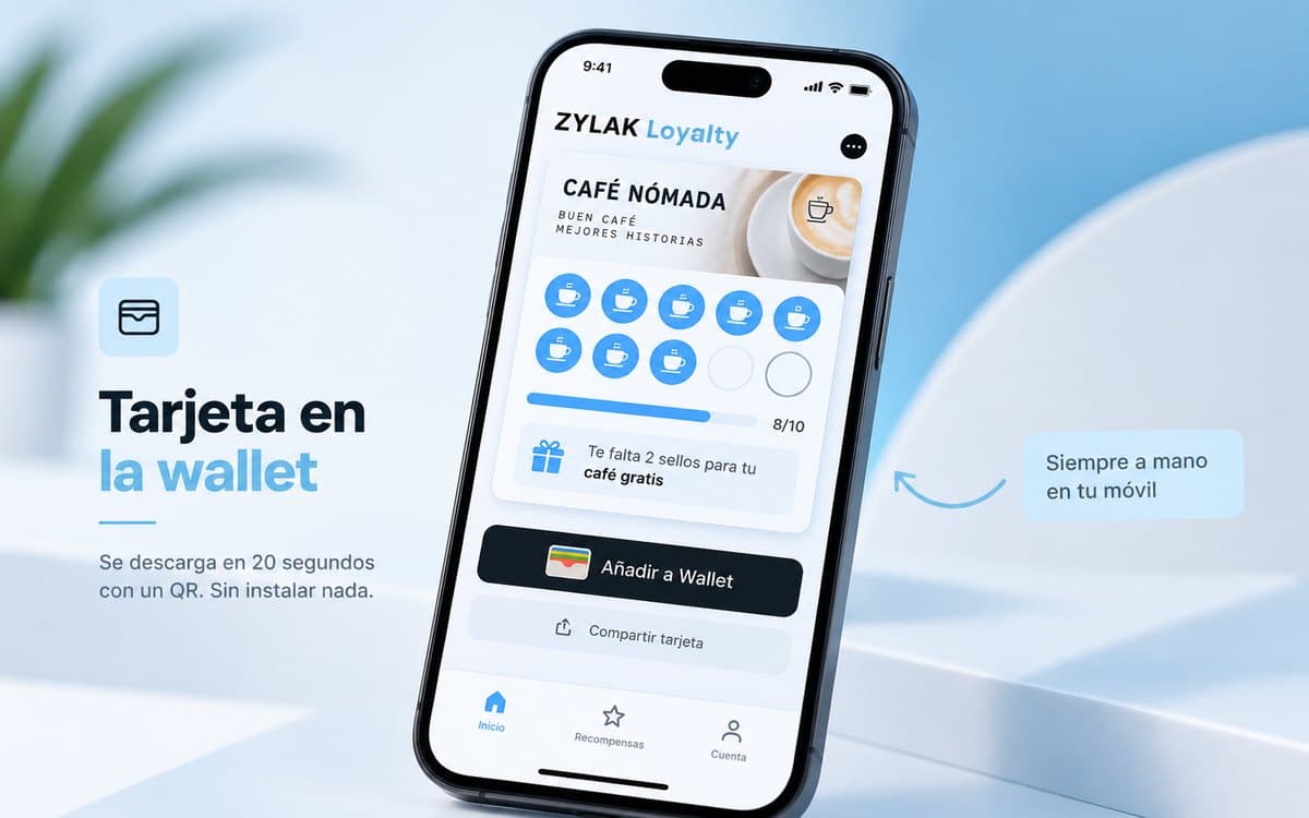 Clienta dando de alta su tarjeta escaneando un QR en el mostrador