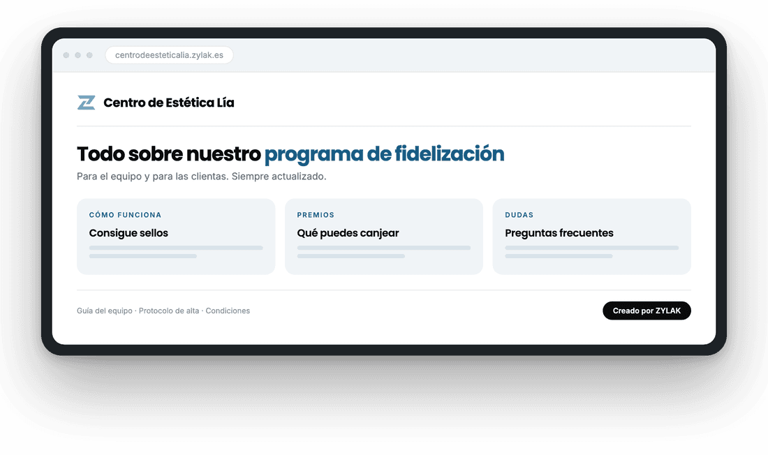 Página web con la información del programa de fidelización del negocio